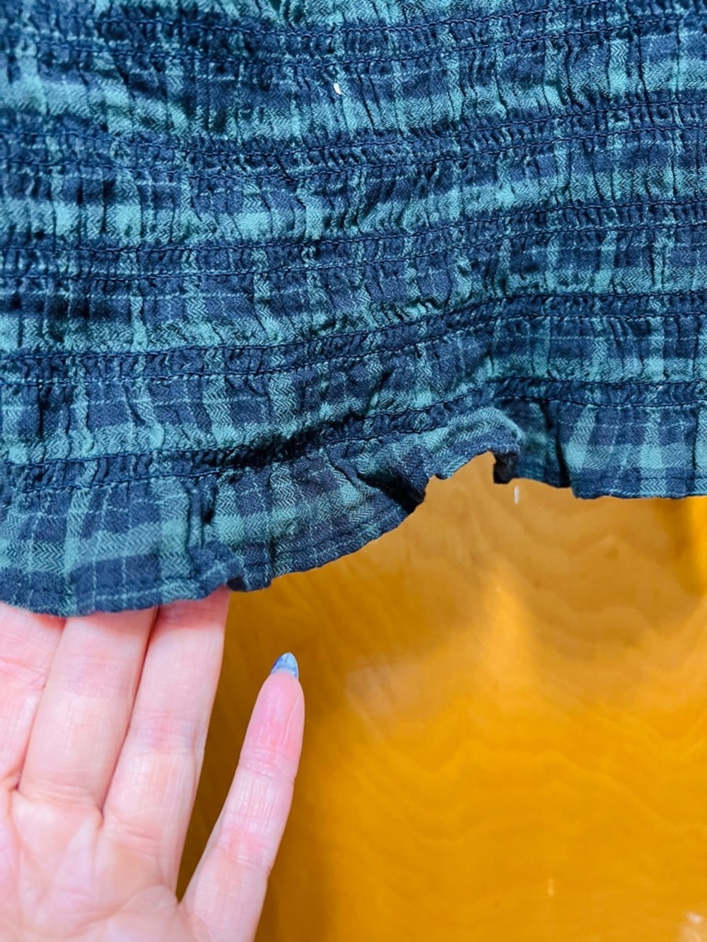 Madewell Dark Green and Black Smocked Plaid Peasant Top - Picture 6 of 8